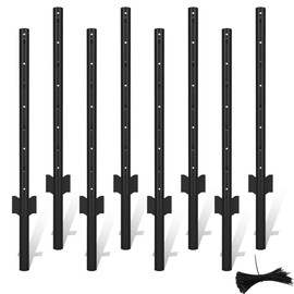 LYDTICK 10Pack Fence Posts 3Ft in Bulk, Metal Fence Stakes Black Fencing Pole Heavy Duty T Post for Garden Wire Fencing, Black