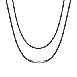 Leather Cord Necklace Black 2mm Wide 51cm 20 inch Braided Wax Rope Cord Chain for Pendant Women Ladies Mens Leather Chain