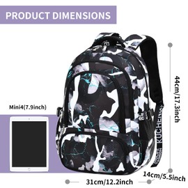 Yvechus Camo Backpack for Kids, Lightweight Camo Backpack Elementary Middle School Backpack Water Repellent Bookbag (Camo Black Green 2 in 1)