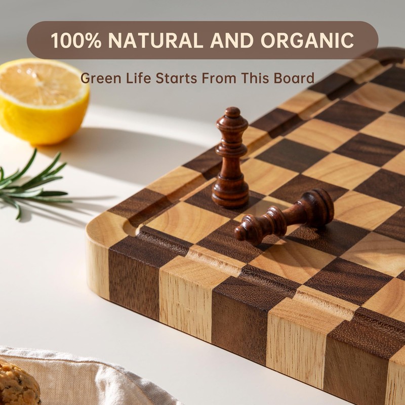 FYCTIO Wooden Cutting Boards for Kitchen, Checkered Cutting Board 1.2"