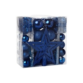 HEITMANN DECO - Addobbi per albero di Natale, colore blu, 45 pezzi, con puntale, palline, catene di perle e ghirlande, in plastica