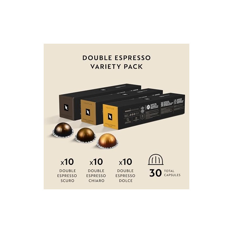 Nespresso Capsules Vertuo, Double Espresso Variety Pack, 30-Count Coffee Pods