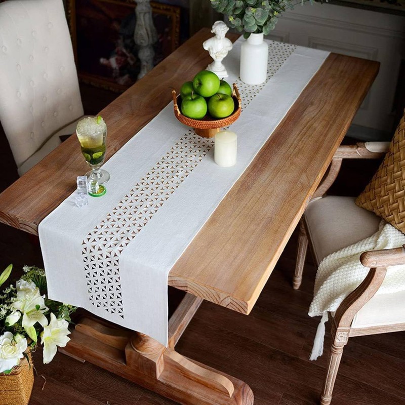 BAZIOE Table Runner White Modern Linen Table Runner Washable Table