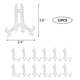 Cretty-Meet 12pcs 3" Mini Clear Plastic Easels, Little Display Stands Plate Holders Small Table Easel for Displaying Cards or Other Items at Weddings, Home Decoration, Birthdays, Tables