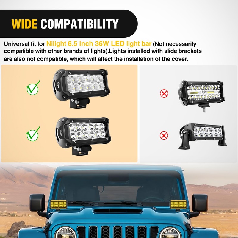 Nilight 6.5 Inch LED Light Bar Cover 2 PCS Amber