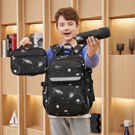 Joyfulife 3Pcs Galaxy Backpack for Boys Girls Lightweight School Backpack for Kids Elementary Bookbags Primary School Bags Teens Backpack with Lunch Box Set