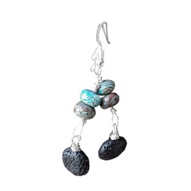 Blue Calsilica Jasper and Lava Stone Essential Oil Diffuser Dangle drop Earrings Silver