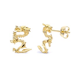 14k REAL Yellow Gold Dragon Stud Earrings (7 x 11 mm)