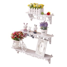 Wall Shelf Hanging Shelf Floating Shelf Wood Plastic Baroque Retro Bookshelf CD Decorative Shelf for Bedroom Bathroom Living Room (S)