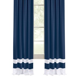 Collections Etc Darcy Two-Tone Rod Pocket Window Curtain Panel, Navy, 52"X84"