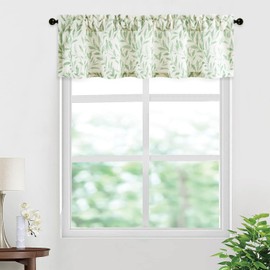VOGOL Linen Textured Kitchen Curtains Valance, Country Style Leaf Pattern Window Treatments Home Decor, Small Rod Pocket Curtain Panels for Bay Windows, 1 Pack, 60x14