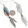Navajo Turquoise Coral Drop Earrings Sterling Feathers French Hook Dangles