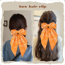 Boho Hair Bandana Bow Barrettes for Women’s Big Bow-Knot Clips Hairpins Ponytail Holders for Women Large Bandanna Hair Bows with Long Tail Ribbon Tassel Fall Color