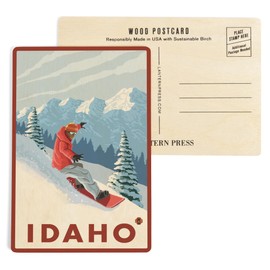 Snowboarder Scene, Idaho (4x6 Birch Wood Postcards, 2-Pack Stationary, Rustic Home Wall Decor)