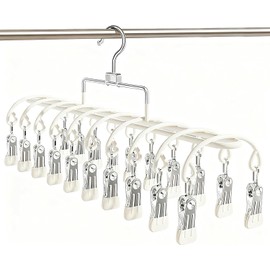 20 Clips Space-Saving Multi-Pants Hangers, Closet Organizers and Storage, Metal Legging Organizer for Jeans Skirt Home Essentials (Beige)