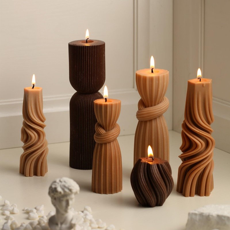 Threlaco 6 Pcs Small Pillar Candles Aesthetic Candle Modern Ribbed