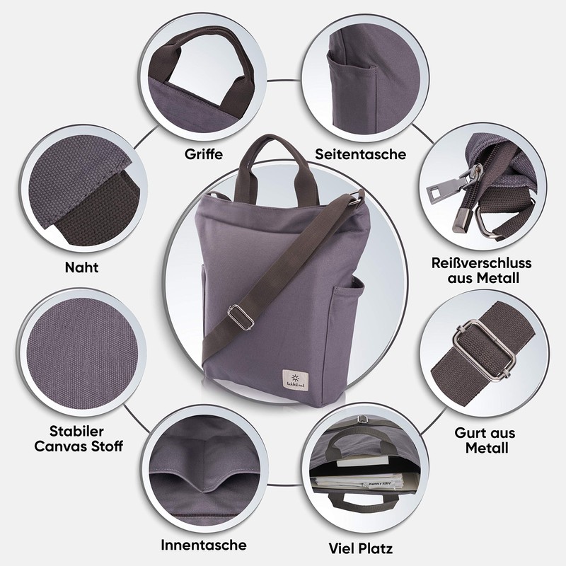 Wenter.S Canvas Shoulder Bag, Large School Bag for Women, Practical