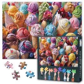 Puzzles Games - Colorful Assortment of Ice Cream Cones - Summer Ice Cream Fruits Ingredients - 1000 Piece Jigsaw Puzzle For Adults -Challenging Puzzle for Game Nights - 27.5" x 19.6"