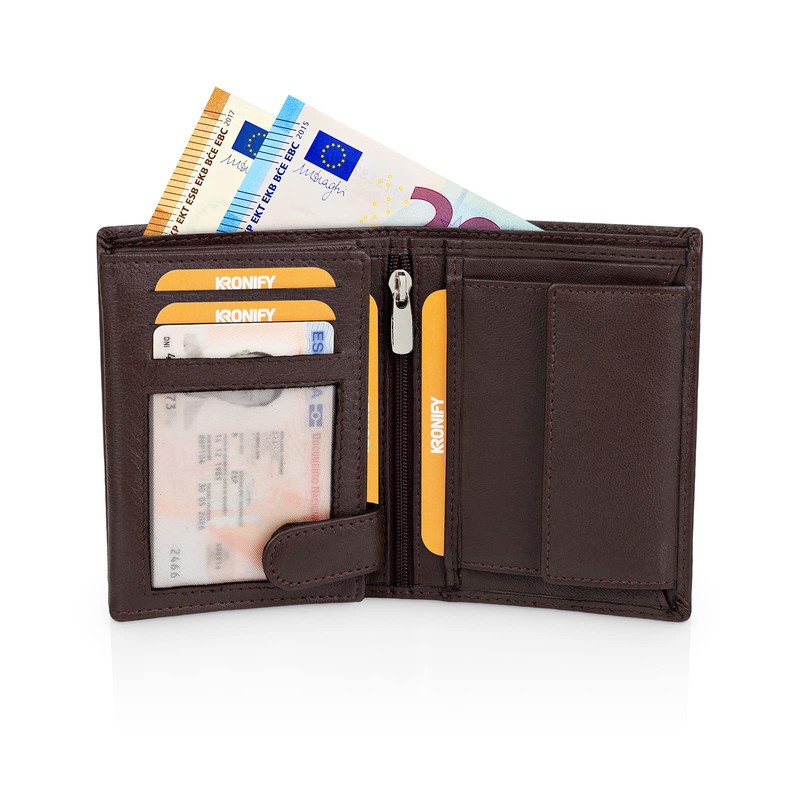 KRONIFY Men's Leather Wallet, Genuine Leather Wallet, RFID Protection, Landscape
