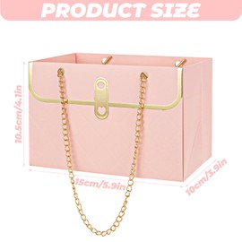 ASelected 20PCS Bouquet Purse Gift Bags, Pink Paper Flower Gift Bag with Metal Chain, Gift Craft Wrap Bag Flower Boxes for Bouquets, Wedding Birthday