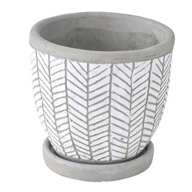 SPICE OF LIFE CCGH1810WH Flower Pot, Relief Planter, Herringbone, White, No. 3, Diameter 4.9 x 4.7 inches (12.5 x 12 cm), Cement, Bottom Hole, Includes Saucer, Indoor and Outdoor Use