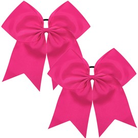 TUUXI 2 Pcs Pink Large Cheer Hair Bows 8’’ Grosgrain Ribbon Elastic Bands Ties Ponytail Holder for School College Sports Cheerleading Cheerleaders Bows