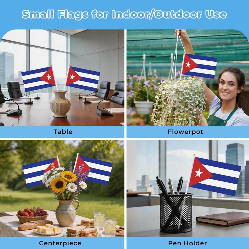 12 Pack Cuban Flags on Stick, 5.5 x 8.2 Inch