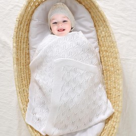 mimixiong 100 % Cotton Baby’s Knitted Blanket / Comfort Blanket, 100 cm x 80 cm White