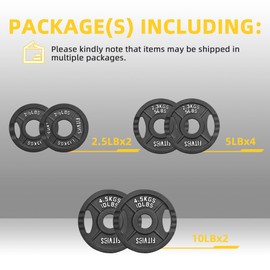 Fitvids Olympic Cast Iron 2-Inch Weight Plate for Strength Training & Weightlifting, Multiple Weights Available, 45LB Set With Safety Clips
