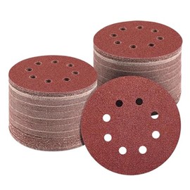 100PCS Sanding Sheets 5 Types 125mm Sander Pad, 60 80 120 180 240 Grits 8-Hole Sanding Discs Pads for Orbit Orbital Sander and All Oscillating Tools(red,Size:125mm)
