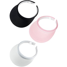 3 Pack Sun Visor Women Clip On Visors Wide Brim Adjustable Hat Outdoor Cap Hats Headwear Men Sport Golf Travel (Black, White, Pink)