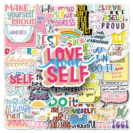 Colorful Self-Motivation Stickers, 50 PCS Inspirational Words Positive Quote Sticker Packs for Journaling Scrapbooking, Waterproof Vinyl Stickers for Water Bottles Laptops etc