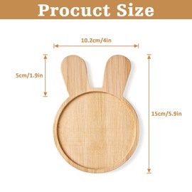 4Pcs Easter Bunny Coasters for Drinks, Bamboo Funny Cute Rabbit Shaped Coasters for Drinking Mugs Cups, 4in Plant Saucer, Base Trays, Serving Platter, Snack Plate for Easter Party Home Office Decor