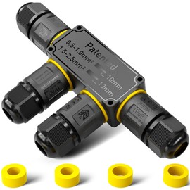 PEBA IP68 Waterproof 3-Pin 4-Way Cable Junction Box, Outdoor Waterproof Cable Connector, 4-12mm Cable Diameter, Black Terminal Block with Lever for Electrical Connections