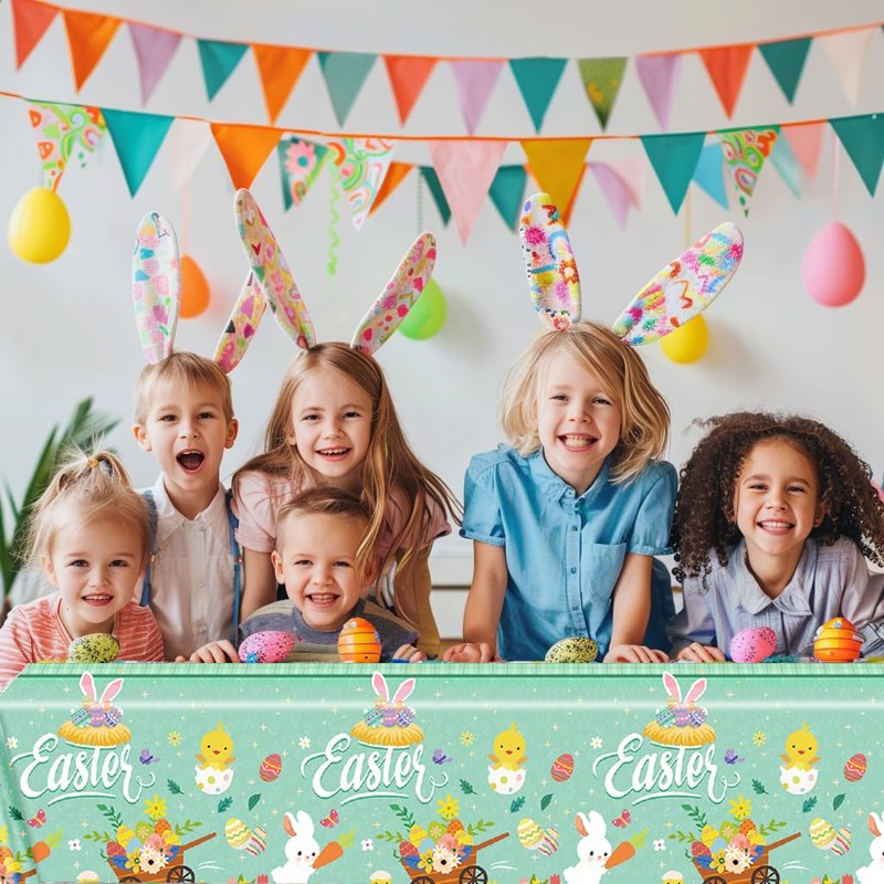 Fogcosy Easter Table Cloth,Easter Decorations Wipe Clean Tablecloth,Egg Chick PVC