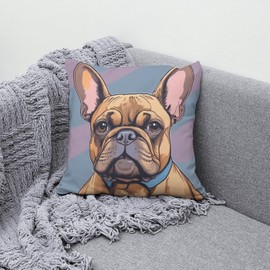 The Beach Stop Colourful French Bulldog Accent Cushion Cover | Home Decor Inspo | Gift Idea for Men Women Boys Girls & Pets | 45x45cm 18x18” | Pop Art Frenchie