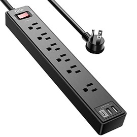 Regleta protectora contra sobretensiones de 6 pies, cable de extensión Yintar con 6 salidas de CA y 3 puertos USB para el hogar, oficina, artículos es
