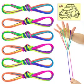 SONGTIY 6PCS Cats Cradle String, 65 Inch Long Rainbow Colourful Finger Rope, Chinese Finger String Games Toy for Kids, Adults, Children's Day, with A Sand Painting