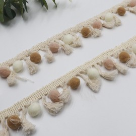 WANYIG Pompom Border and Ribbons for Sewing Tassel Trim Bobble Ribbon Pom Pom Ribbon Fringe Ribbon for Sofas Fabric Decoration Sewing Crafts Curtains Clothing (A#, 2M)