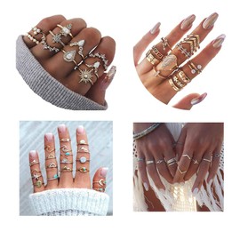 FUTIMELY 47-101pcs Boho Knuckle Stackable Rings Set for Women Vintage Gold Silver Midi Joint Crystal Nail Finger Rings Set (54pcs)