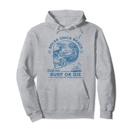 Bolsa Chica Beach Surfing Girl Pacific Ocean Surf Board Men's Pullover Hoodie, gray