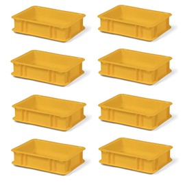 8 Piece Travel Stackable Box TK375 0, Yellow, 300X200X75 mm (L x W x H), Polypropylene, 3 Litres, max. load: 25 kg – Food Grade – Made in Germany – Industrial quality