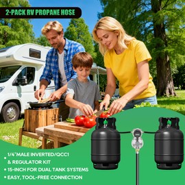 2-Pack 15" RV Propane Hose,1/4" Male NPT & QCC1/Type1 Fittings,Propane Hose-Camper for RV Two-Stage Regulator-Dual LP Tank,Propane Tank Hose for BBQ,Outdoor Cooking,Camping,350PSI.CSA Certified