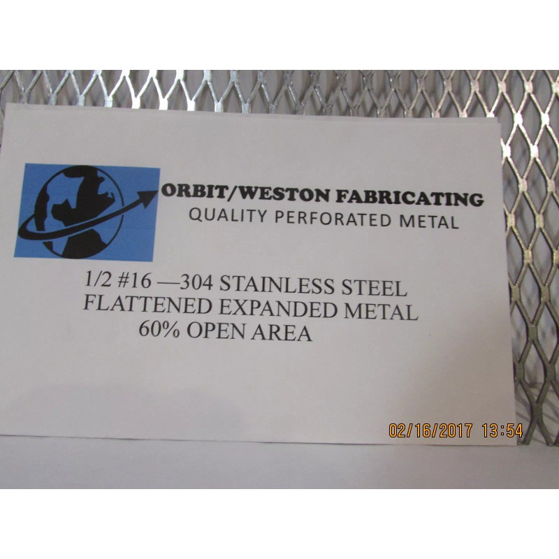 McNICHOLS 1/2 #16 304 STAINLESS STEEL FLATTENED EXPANDED METAL-----5" X