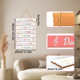 Unicorn Wall Stickers, Watercolor Motivational Wall Mural Art Decor, Girls Bedroom Accessories Rainbow, Wooden Hanging Sign You’Re Brave, Positive Children Hanging Painting Decoration For Nursery