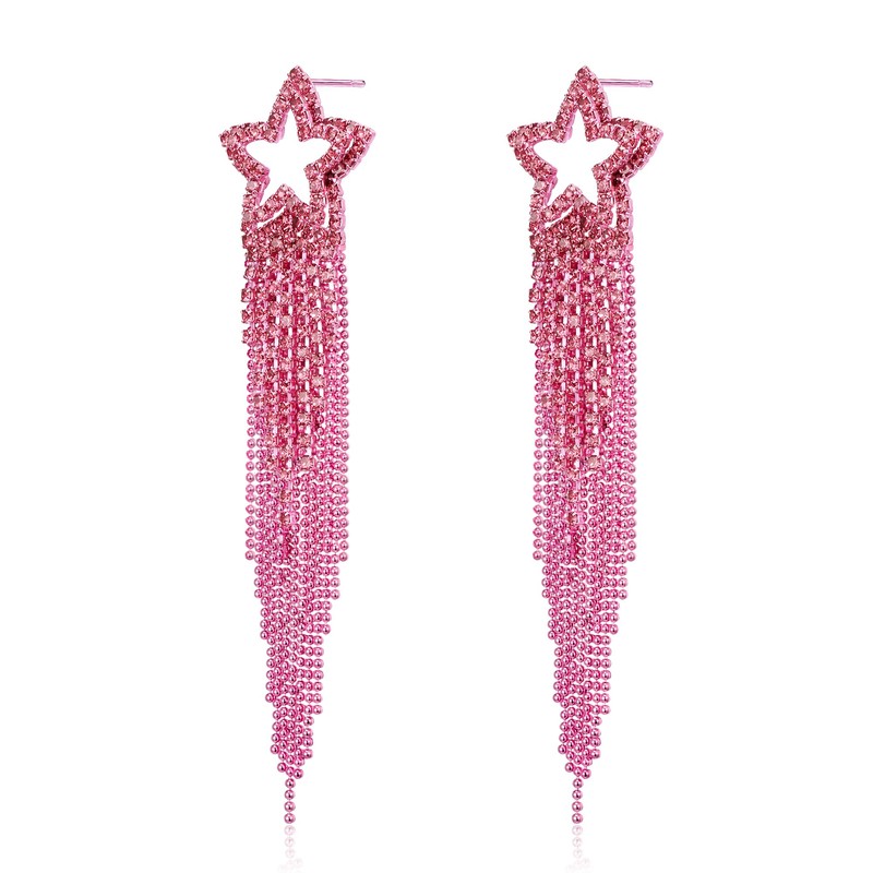 EVER FAITH Tassel Earrings Rhinestone Star Sparkling Crystal Fringe Drop