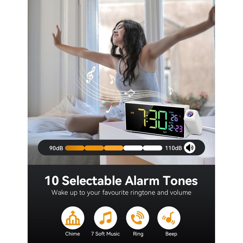 Netzu Projection Alarm Clock, Digital Clock with 350° Rotatable Projector,