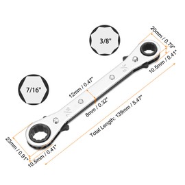 HARFINGTON Double Box End Reversible Ratcheting Wrench 3/8" x 7/16" CR-V Steel 180 Degrees SAE Double Head 12-Point 24-Teeth Adjustable Ratchet Gear Socket Spanner, Silver Grey