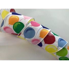 Decorative Ribbon Multicolor Balloons Ribbon, 2 1/2" Wide, Wired Edge, 5 YARDS