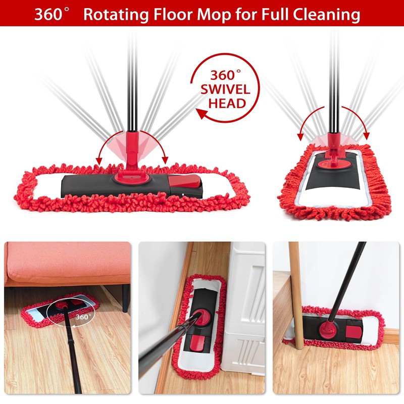 JEHONN Floor Mop Dry Wet Flat Dust Mops with Microfiber